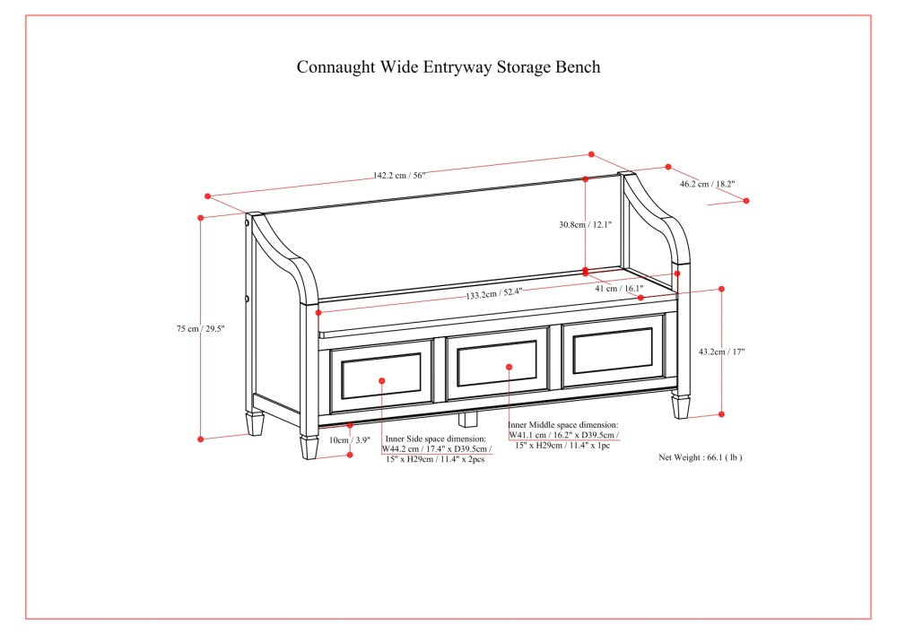 English Elm Connaught Wide Entryway Storage Bench - Handcrafted Dark Chestnut Wood With Spacious Storage & Seating B136P203417