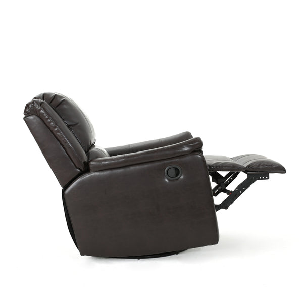 English Elm Christopher Knight Home® - Brown PU Glider Recliner Swivel Chair with Manual Recline, Compact Plush Seating for Small Spaces 61368.00PU
