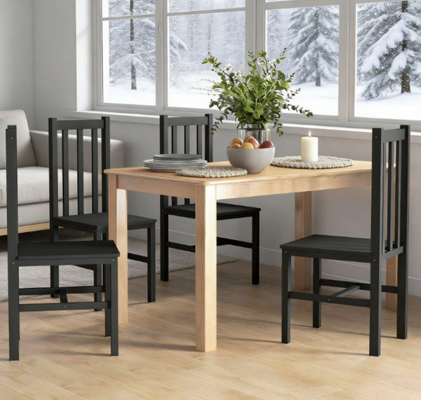 English Elm Set of 4 Solid Pine Dining Chairs with Slatted High Back for Farmhouse Kitchens T3971P429494