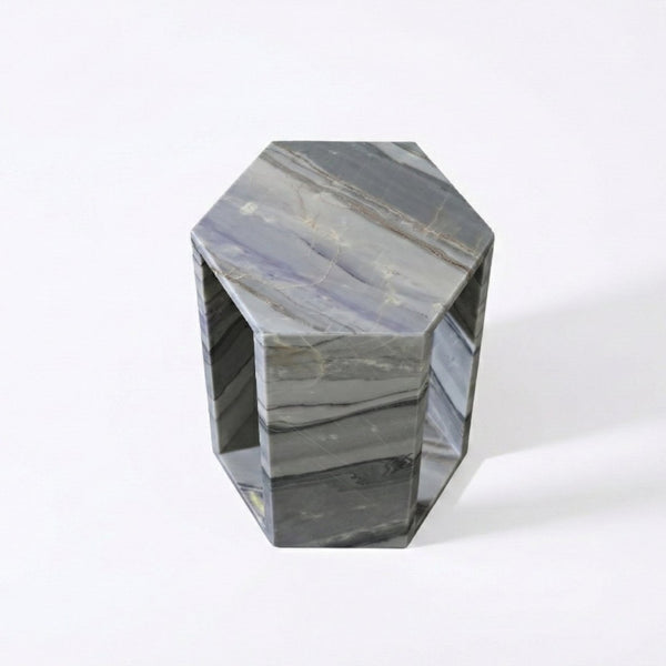 English Elm Genuine Solid Marble Hexagonal Pedestal End Table Polished Stone for Modern Living Blue+Multi W1696P407997