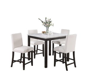 English Elm Modern 5pc Counter Height Dining Set with Faux Marble Top & White Faux Leather Chairs, 40" Square B011P184983