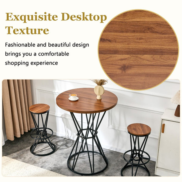 English Elm Single Package Industrial Bar Set Round Mdf Top with Metal Frame Seats 2 for Kitchen Walnut+Black W1151P434792