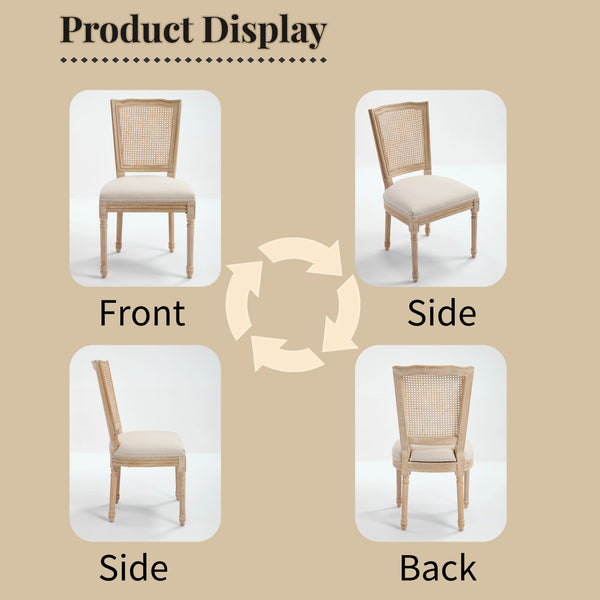 English Elm French Country Dining Chairs Set Of 2 - Upholstered Natural Rattan Back, Vintage Charm For Any Space W3426P324546