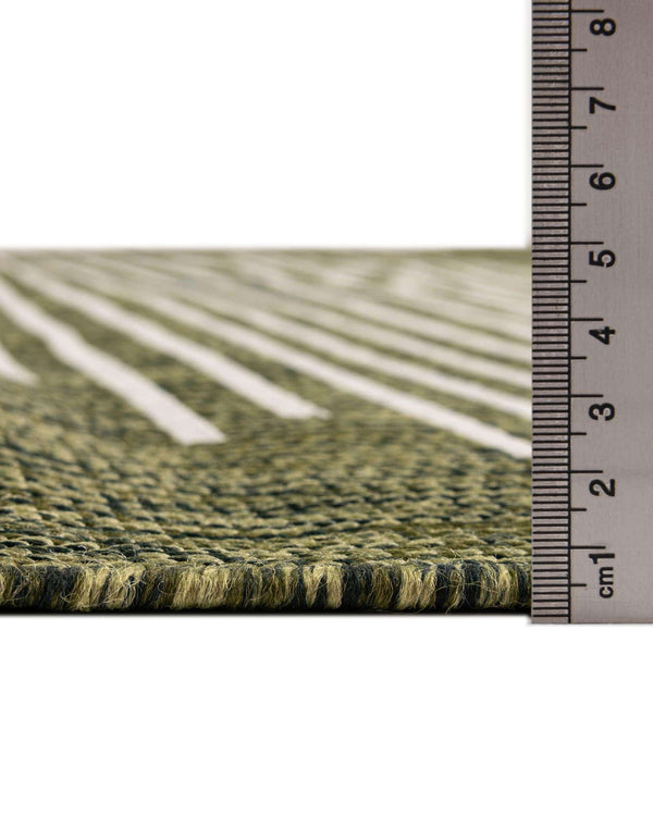 Unique Loom Outdoor Modern Tambor Machine Made Lines Rug Green, Ivory 13' 0" x 13' 0"