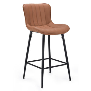 English Elm Counter Stools Set Of 2 - Stylish Mid-Century Modern Dining Chairs With Faux Leather & Metal Legs T3623P368359