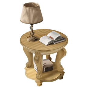 English Elm 22'' Round Distressed Antique End Table Solid Wood Cabriole Legs Lower Shelf W1202P318406