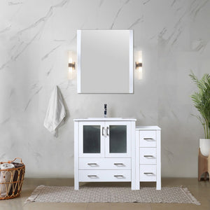English Elm White 42" Single Bath Vanity with Side Cabinet, White Ceramic Top, Soft-Close Drawers & Chrome Faucet B2731S01195