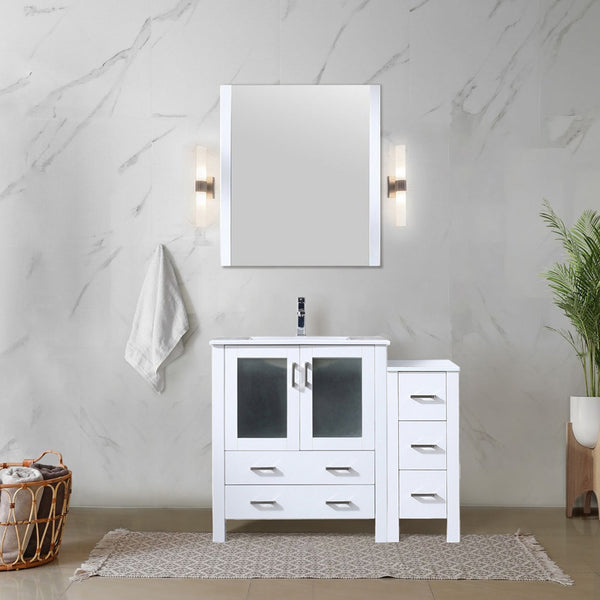 English Elm White 42" Single Bath Vanity with Side Cabinet, White Ceramic Top, Soft-Close Drawers & Chrome Faucet B2731S01195