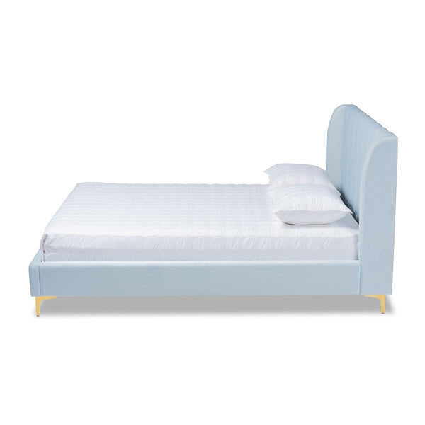 Baxton Studio Baxton Studio Glam Luxe Upholstered Queen Platform Bed with Gold Legs and Wingback Headboard Design Blue BBT6765-Light Blue-Queen