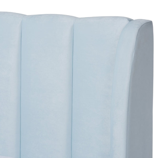 Baxton Studio Baxton Studio Glam Luxe Upholstered Queen Platform Bed with Gold Legs and Wingback Headboard Design Blue BBT6765-Light Blue-Queen