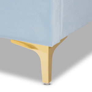 Baxton Studio Baxton Studio Glam Luxe Upholstered Queen Platform Bed with Gold Legs and Wingback Headboard Design Blue BBT6765-Light Blue-Queen