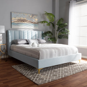 Baxton Studio Baxton Studio Glam Luxe Upholstered Queen Platform Bed with Gold Legs and Wingback Headboard Design Blue BBT6765-Light Blue-Queen