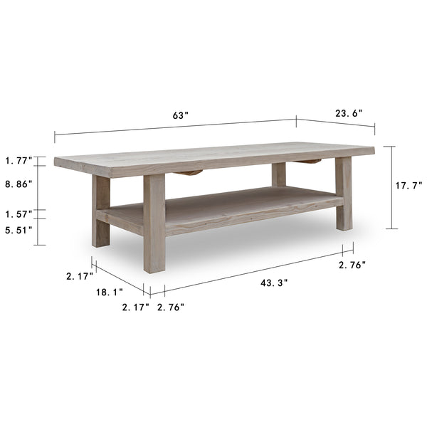 Lilys Amalfi Rectangular Coffee Table With Storage Shelf Weathered Natural 63X24X18H 9100-NA