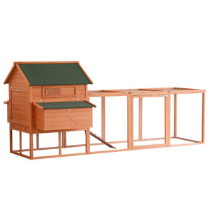 English Elm Chicken Coop Solid Fir Wood Elevated Backyard Hen House with Six Nesting Spaces T3971S00015