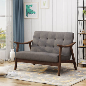 English Elm Christopher Knight Home® - LYDIA Mid-Century Modern 2-Seater Sofa with Button Tufting and Bentwood Arms, Retro Chic Upholstery DARK GREY 63832.00