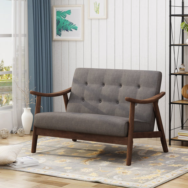 English Elm Christopher Knight Home® - LYDIA Mid-Century Modern 2-Seater Sofa with Button Tufting and Bentwood Arms, Retro Chic Upholstery DARK GREY 63832.00