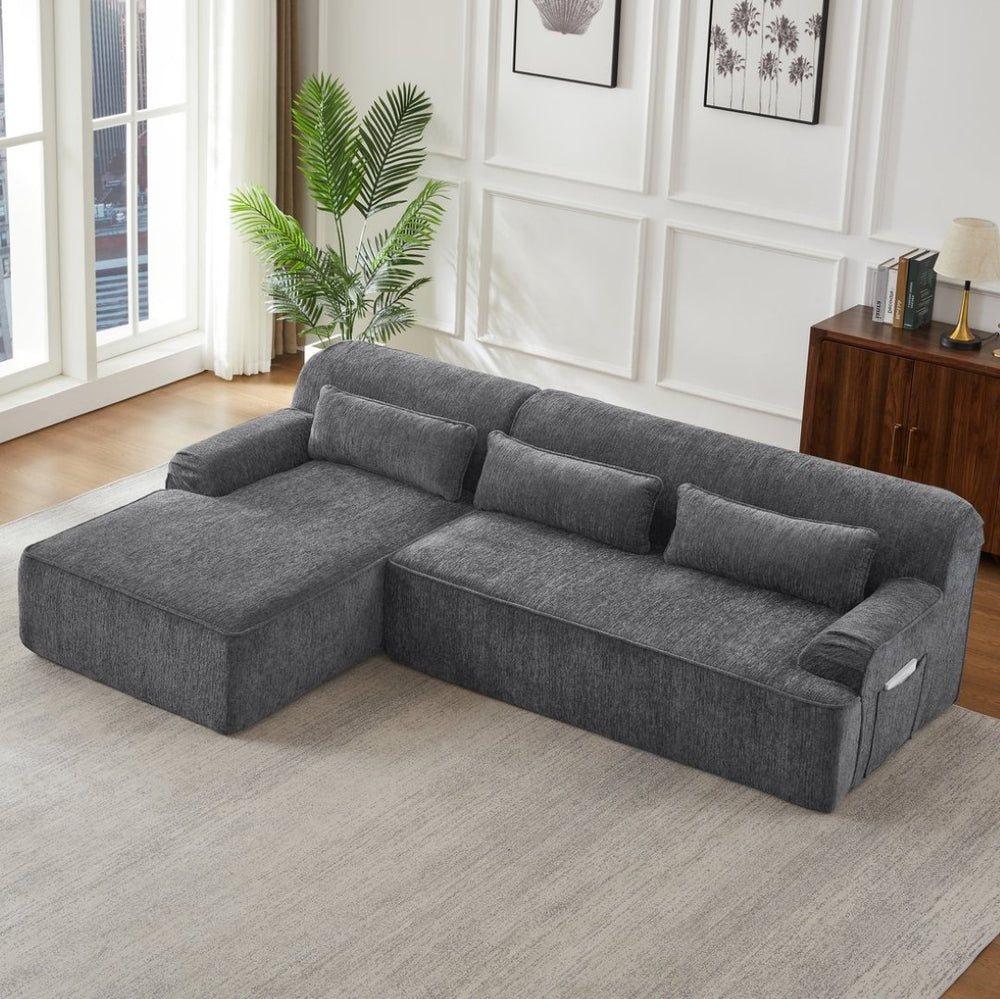 English Elm Chenille Oversized L-shaped Sectional Sleeper Sofa with Tufted Minimalist Design W2339S00069