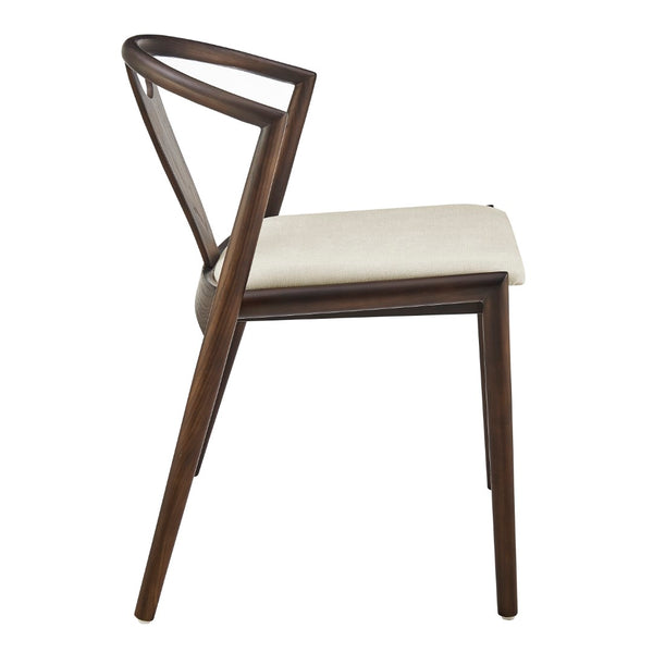 EuroStyle Blanche Side Chair with Natural Fabric Seat and Walnut Frame - Set of 1