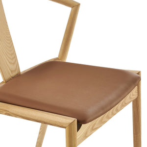 EuroStyle Blanche Side Chair with Dark Tan PU Seat and Natural Frame - Set of 1