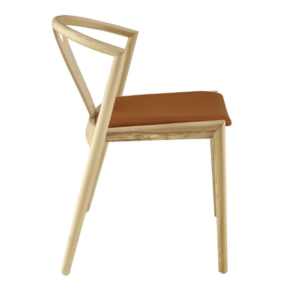EuroStyle Blanche Bentwood Ash Side Chair with Leatherette Seat for Dining or Home Office Dark Tan Leatherette/Natural Set of 1 91015-TAN