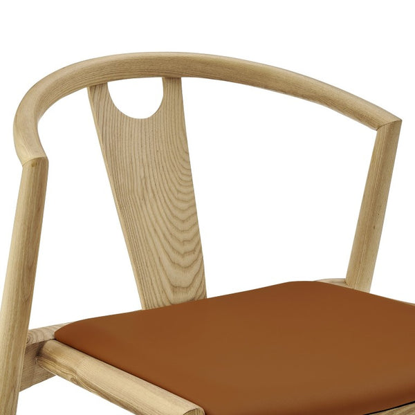 EuroStyle Blanche Bentwood Ash Side Chair with Leatherette Seat for Dining or Home Office Dark Tan Leatherette/Natural Set of 1 91015-TAN