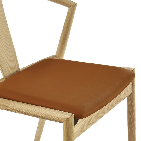 EuroStyle Blanche Bentwood Ash Side Chair with Leatherette Seat for Dining or Home Office Dark Tan Leatherette/Natural Set of 1 91015-TAN