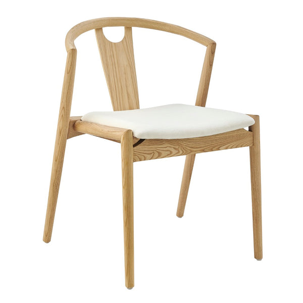 EuroStyle Blanche Side Chair with White Fabric Seat and Natural Frame - Set of 1