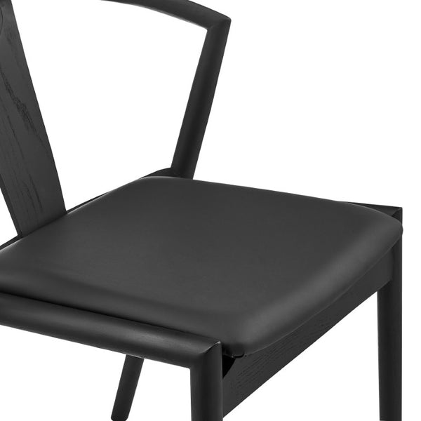 EuroStyle Blanche Bentwood Ash Side Chair with Leatherette Seat for Dining or Home Office Black Leatherette/Black Set of 2 91015BLK-MP2