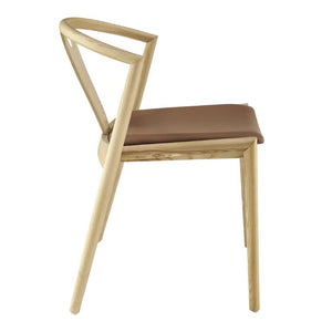 EuroStyle Blanche Bentwood Ash Side Chair with Leatherette Seat for Dining or Home Office Dark Tan Leatherette/Natural Set of 2 91015TAN-MP2