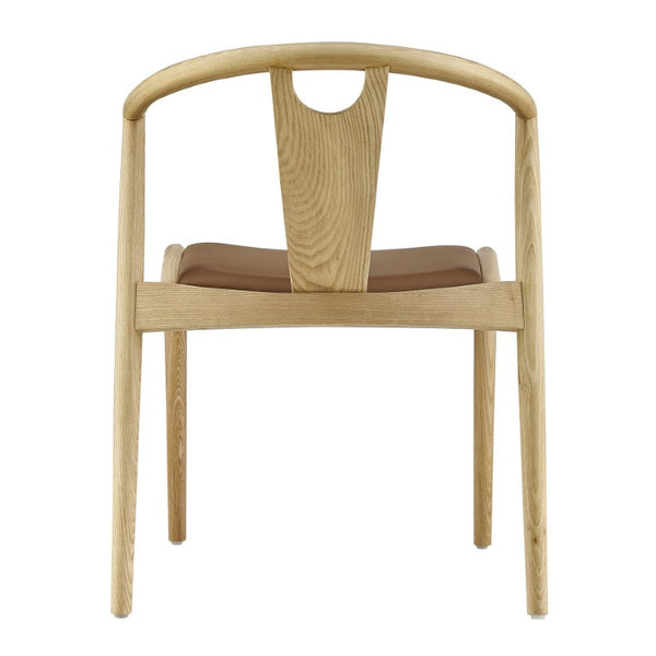 EuroStyle Blanche Bentwood Ash Side Chair with Leatherette Seat for Dining or Home Office Dark Tan Leatherette/Natural Set of 2 91015TAN-MP2