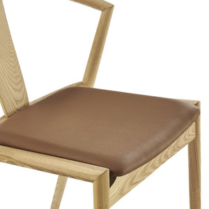 EuroStyle Blanche Bentwood Ash Side Chair with Leatherette Seat for Dining or Home Office Dark Tan Leatherette/Natural Set of 2 91015TAN-MP2