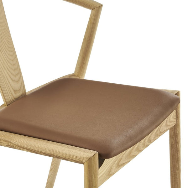 EuroStyle Blanche Bentwood Ash Side Chair with Leatherette Seat for Dining or Home Office Dark Tan Leatherette/Natural Set of 2 91015TAN-MP2