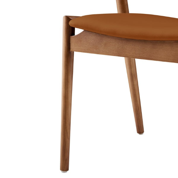 EuroStyle Blanche Bentwood Ash Side Chair with Leatherette Seat for Dining or Home Office Dark Tan Leatherette/Walnut Set of 1 91017-TAN