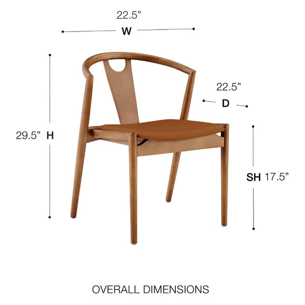 EuroStyle Blanche Bentwood Ash Side Chair with Leatherette Seat for Dining or Home Office Dark Tan Leatherette/Walnut Set of 1 91017-TAN