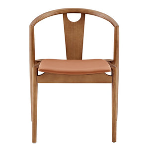 EuroStyle Blanche Bentwood Ash Side Chair with Leatherette Seat for Dining or Home Office Dark Tan Leatherette/Walnut Set of 2 91017TAN-MP2