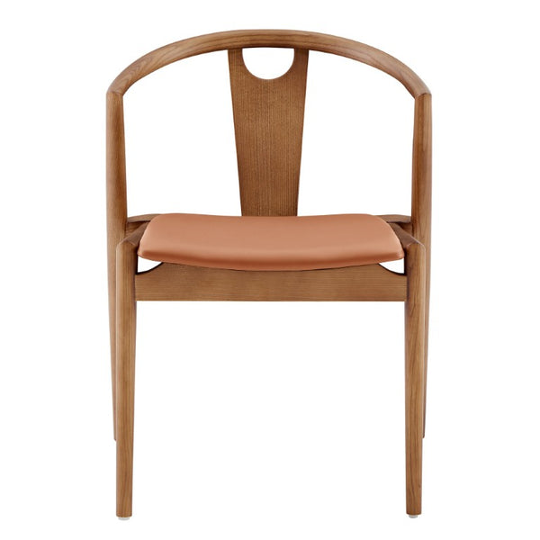 EuroStyle Blanche Bentwood Ash Side Chair with Leatherette Seat for Dining or Home Office Dark Tan Leatherette/Walnut Set of 2 91017TAN-MP2