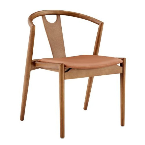 EuroStyle Blanche Bentwood Ash Side Chair with Leatherette Seat for Dining or Home Office Dark Tan Leatherette/Walnut Set of 2 91017TAN-MP2