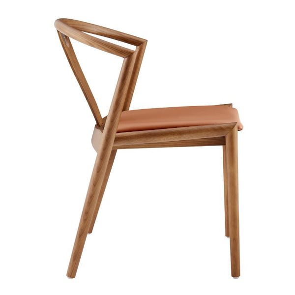 EuroStyle Blanche Bentwood Ash Side Chair with Leatherette Seat for Dining or Home Office Dark Tan Leatherette/Walnut Set of 2 91017TAN-MP2