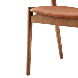 EuroStyle Blanche Bentwood Ash Side Chair with Leatherette Seat for Dining or Home Office Dark Tan Leatherette/Walnut Set of 2 91017TAN-MP2