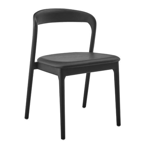 EuroStyle Estelle Bentwood Ash Frame Side Chair with Leatherette Seat for Dining or Library Black/Black 91020-BLK