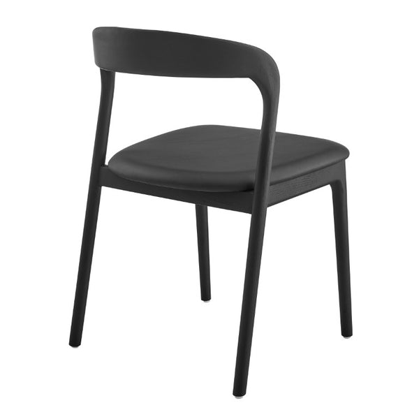 EuroStyle Estelle Bentwood Ash Frame Side Chair with Leatherette Seat for Dining or Library Black/Black 91020-BLK