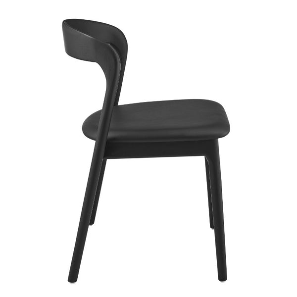 EuroStyle Estelle Bentwood Ash Frame Side Chair with Leatherette Seat for Dining or Library Black/Black 91020-BLK