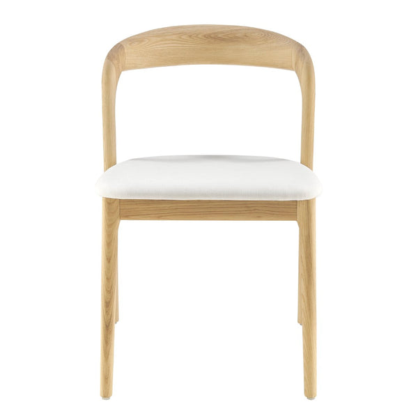 EuroStyle Estelle Side Chair with White Fabric and Natural Ash Wood Frame - Set of 1