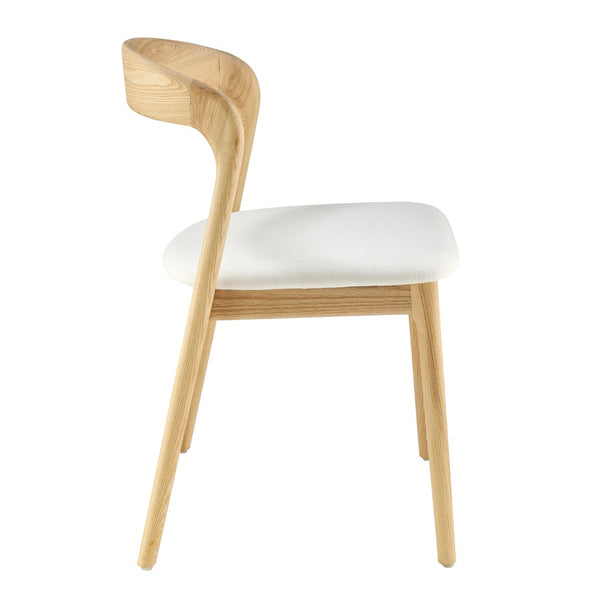 EuroStyle Estelle Side Chair with White Fabric and Natural Ash Wood Frame - Set of 1