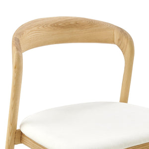 EuroStyle Estelle Side Chair with White Fabric and Natural Ash Wood Frame - Set of 1
