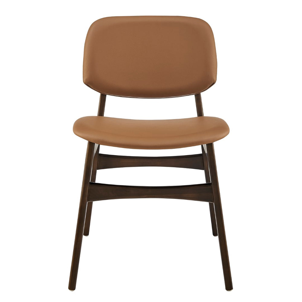 EuroStyle Gunther Side Chair with Dark Tan Leatherette and Dark Walnut Frame - Set of 2