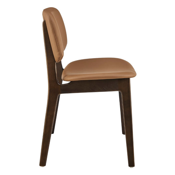EuroStyle Gunther Side Chair with Dark Tan Leatherette and Dark Walnut Frame - Set of 2
