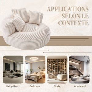 English Elm Bean Bag Sofa Oversized Corduroy Floor Lounge Chair with Armrests Pillows Foam Fill Beige W395P426811