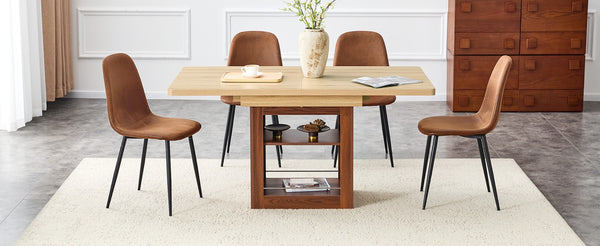 English Elm Scalable Extendable Dining Set Wood Grain Table with Tech Fabric Chairs Modern Luxe W1151S04669