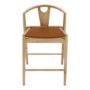 EuroStyle Blanche Bentwood Ash Counter Stool with Leatherette Seat for Kitchen Islands Dark Tan Leatherette/Natural 91034-TAN